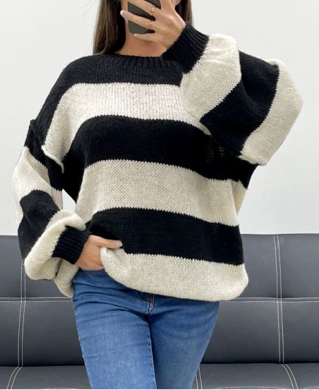 JERSEY OVERSIZE DE RAYAS AH255212 NEGRO