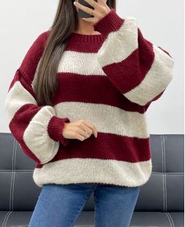 JERSEY OVERSIZE DE RAYAS AH255212 BURDEOS