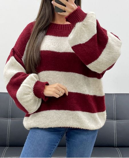 SWETER OVERSIZE W PASKI AH255212 BORDOWY