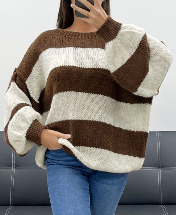 SUÉTER OVERSIZE A RAYAS DE CHOCOLATE AH255212
