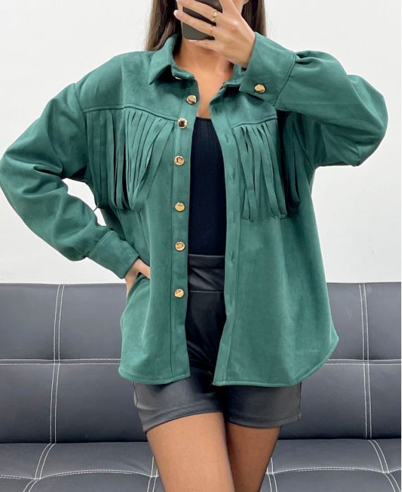 CAMICIA SCAMOSCIATA CON FRANGE AH2555088 VERDE