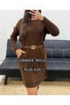 VESTIDO DE TALLA GRANDE - JERSEY DE PUNTO + CINTURÓN AH255227 CHOCOLATE