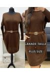 VESTIDO DE TALLA GRANDE - JERSEY DE PUNTO + CINTURÓN AH255227 CHOCOLATE