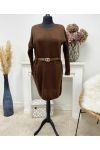 VESTIDO DE TALLA GRANDE - JERSEY DE PUNTO + CINTURÓN AH255227 CHOCOLATE