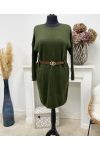 VESTIDO DE TALLA GRANDE - JERSEY DE PUNTO + CINTURÓN AH255227 CAQUI