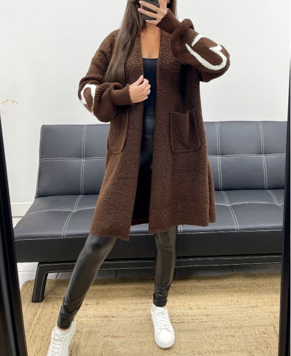 MANTEAU BI-MATIERE AH2555035 CHOCOLAT