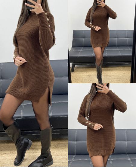 ABITO MAGLIONE CON MANICHE E BOTTONI AH255234 CIOCCOLATO
