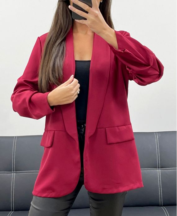 ROLLED-UP SLEEVE BLAZER JACKET AH255087 BURGUNDY