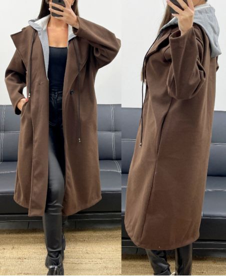 2-IN-1 EFFECT HOODED COAT AH255247 CHOCOLATE