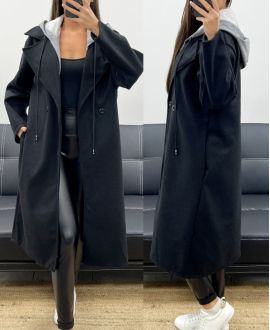 CAPPOTTO CON CAPPUCCIO EFFETTO 2 IN 1 AH255247 NERO