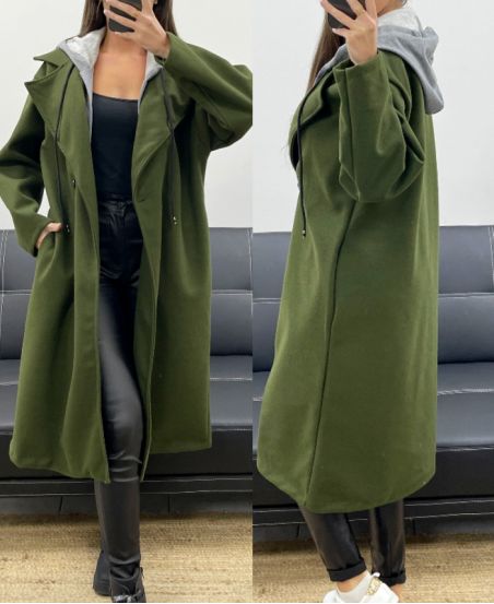 CAPPOTTO CON CAPPUCCIO EFFETTO 2 IN 1 AH255247 KAKI