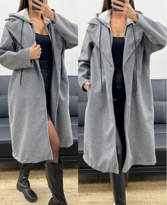 CAPPOTTO CON CAPPUCCIO EFFETTO 2 IN 1 AH255247 GRIGIO