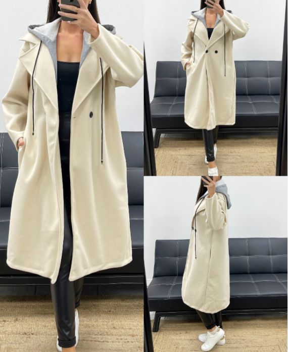 CAPPOTTO CON CAPPUCCIO EFFETTO 2 IN 1 AH255247 BEIGE