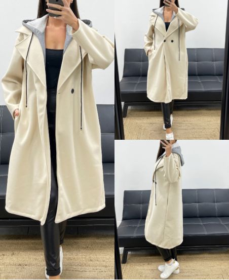 CAPPOTTO CON CAPPUCCIO EFFETTO 2 IN 1 AH255247 BEIGE