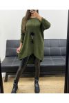 MAGLIONE LUNGO OVERSIZE ASIMMETRICO + GUSCIO AH255254 KAKI