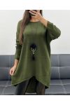 MAGLIONE LUNGO OVERSIZE ASIMMETRICO + GUSCIO AH255254 KAKI