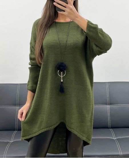 MAGLIONE LUNGO OVERSIZE ASIMMETRICO + GUSCIO AH255254 KAKI
