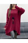 MAGLIA LUNGA OVERSIZE ASIMMETRICA + COLIER AH255254 BORDEAUX