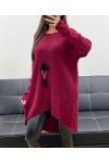 MAGLIA LUNGA OVERSIZE ASIMMETRICA + COLIER AH255254 BORDEAUX