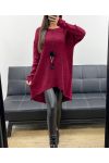 MAGLIA LUNGA OVERSIZE ASIMMETRICA + COLIER AH255254 BORDEAUX