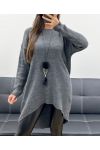 MAGLIA LUNGA OVERSIZE ASIMMETRICA + GUSCIO AH255254 GRIGIO