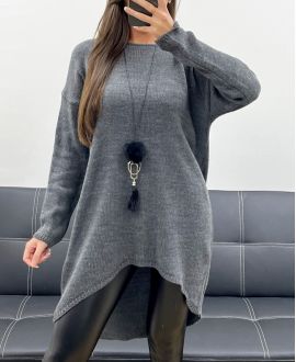 MAGLIA LUNGA OVERSIZE ASIMMETRICA + GUSCIO AH255254 GRIGIO