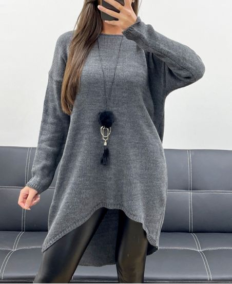MAGLIA LUNGA OVERSIZE ASIMMETRICA + GUSCIO AH255254 GRIGIO