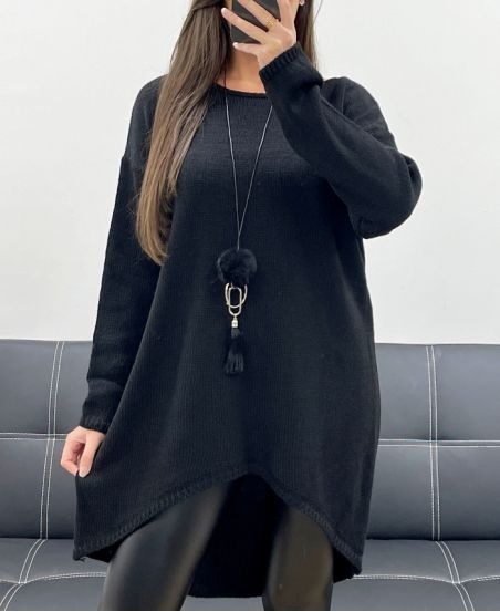 ASYMMETRICAL OVERSIZED LONG SWEATER + BLACK AH255254 COLIER