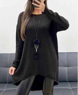 MAGLIONE LUNGO OVERSIZE ASIMMETRICO + AH255254 COLIER MARRONE