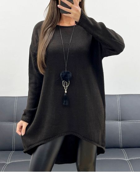 PULL LONG OVERSIZE ASYMETRIQUE + COLIER AH255254 MARRON