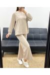 CONJUNTO DE SUDADERA OVERSIZE LOVE + PANTALÓN DE 2 BOLSILLOS AH255260 BEIGE