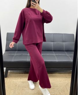CONJUNTO DE SUDADERA OVERSIZE LOVE + PANTALÓN DE 2 BOLSILLOS AH255260 BURDEOS