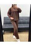 CONJUNTO DE SUDADERA OVERSIZE LOVE + PANTALÓN DE 2 BOLSILLOS AH255260 CHOCOLATE