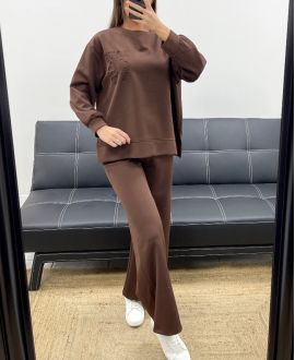 CONJUNTO DE SUDADERA OVERSIZE LOVE + PANTALÓN DE 2 BOLSILLOS AH255260 CHOCOLATE
