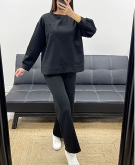 CONJUNTO DE SUDADERA OVERSIZE LOVE + PANTALÓN DE 2 BOLSILLOS AH255260 NEGRO