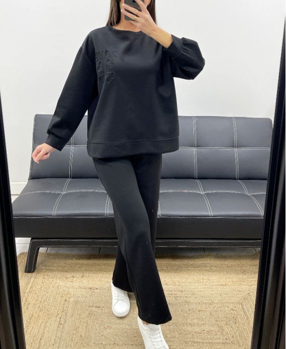 CONJUNTO DE SUDADERA OVERSIZE LOVE + PANTALÓN DE 2 BOLSILLOS AH255260 NEGRO