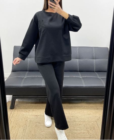 CONJUNTO DE SUDADERA OVERSIZE LOVE + PANTALÓN DE 2 BOLSILLOS AH255260 NEGRO