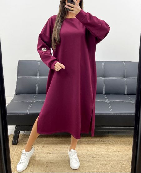 ABITO OVERSIZE CON SPACCHI AH36278 BORDEAUX