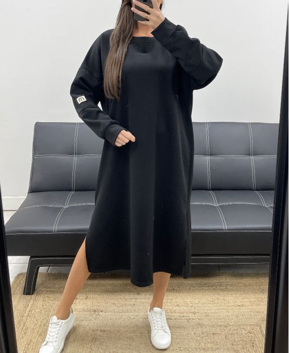 OVERSIZED DRESS WITH SLIT AH36278 BLACK