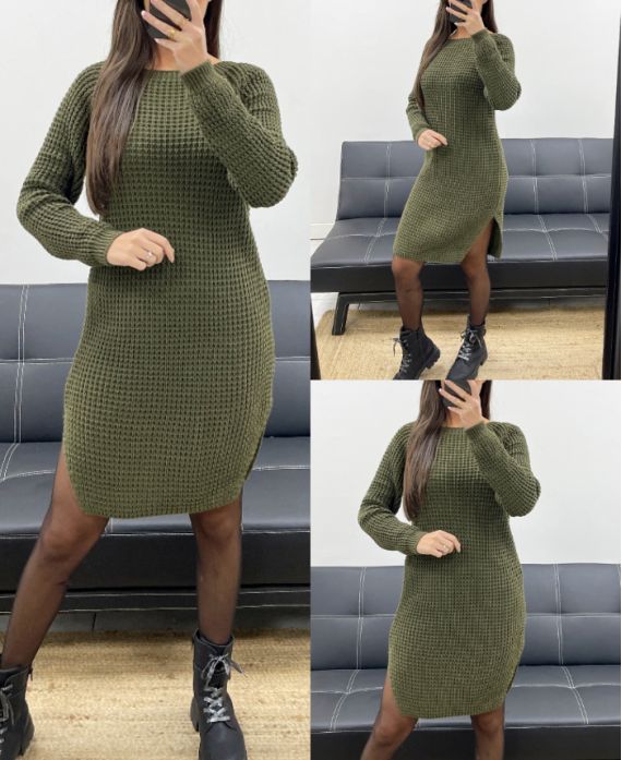 SUKIENKA SWETERKOWA Z GRUBEJ DZIANINY AH36269 KHAKI