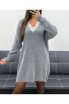 VESTIDO DE PUNTO CON ESCOTE DE ENCAJE AH36258 GRIS