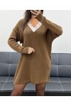 SCHOKOLADENFARBENES AH36258 STRICKKLEID MIT SPITZENAUSSCHNITT