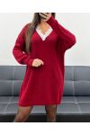 STRICKKLEID MIT SPITZENAUSSCHNITT AH36258 BORDEAUX