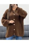 GILET OVERSIZE DOUX A BOUTONS AH255136 CHOCOLAT