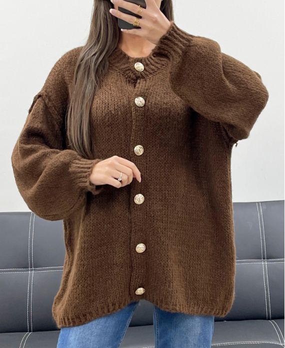 MIĘKKA KAMIZELKA OVERSIZE Z GUZIKAMI AH255136 CZEKOLADA