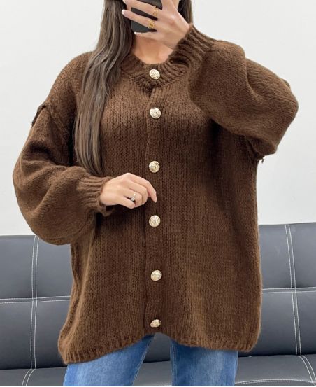 GILET OVERSIZE DOUX A BOUTONS AH255136 CHOCOLAT
