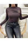 ELEGANCKI CZEKOLADOWY TOP Z KLAMRĄ AH36274