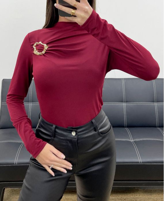 CHIC AH36274 BURGUNDERFARBENES TOP MIT SCHNALLE