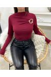 CHIC AH36274 BURGUNDY BUCKLE TOP