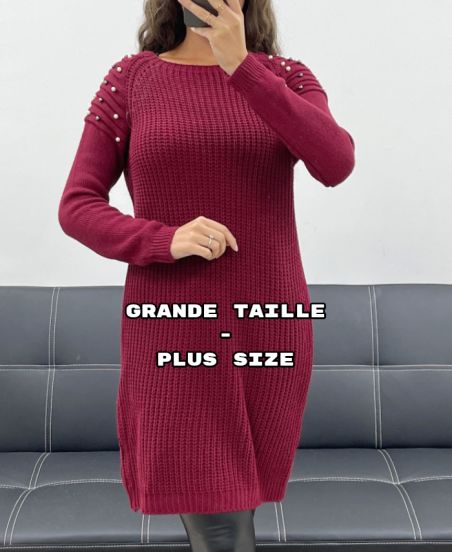 PULLOVERKLEID AUS PERLENSTRICK IN ÜBERGRÖSSE AH36299 BURGUND